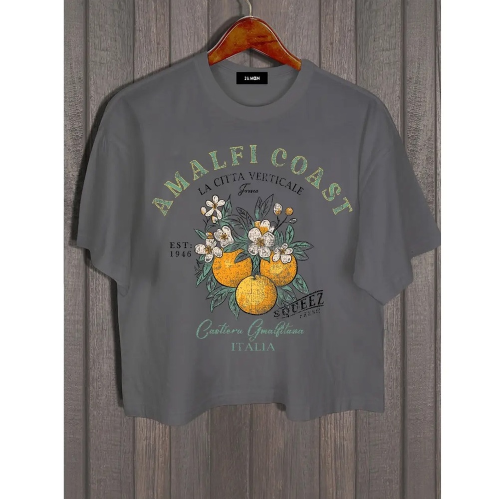 MineB Amalfi Coast Italia Top
Gray Graphic Orange Cotton Tee with Accents NWOT